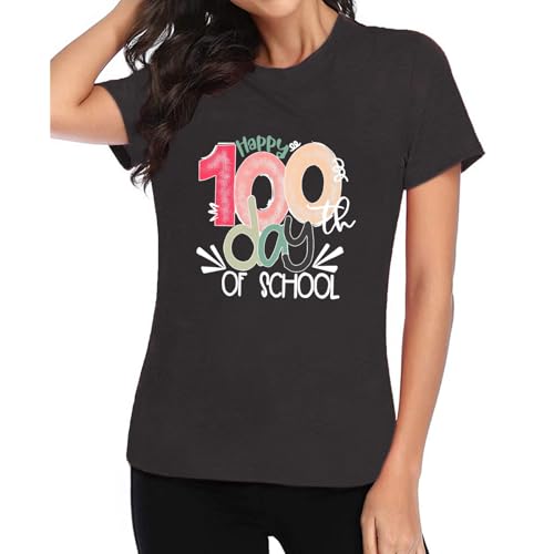 Image of 100th Day of School Shirt for Women Teacher Graphic T-Shirt Funny Teach Short Sleeve Tee Tops