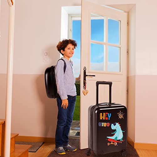 Kids Luggage And Backpack 18 Suitcase With Spinner Wheel Hard Case Travel Suitcase 13 Backpack Girl Suitcase Set For Kids Travel Suitcase Supplies (Black, Dinosaur Style) #TOP6