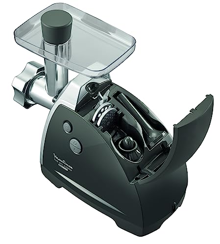 Moulinex ME6868 Meat Mincer Fleischwolf | 2200 Watt | 4 Zubehörteile inbegriffen | sicheres Reverse-System | schwarz/silber