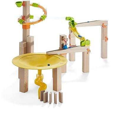 HABA Ball Track Basic Pack Funnel Jungle - Wooden Marble Run with Plastic Elements Made in Germany
