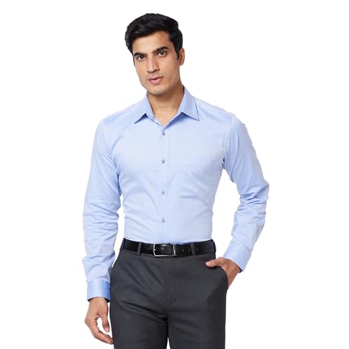 Raymond Men's Pure Cotton Solid Pattern Slim Fit Semi Cutaway Col...