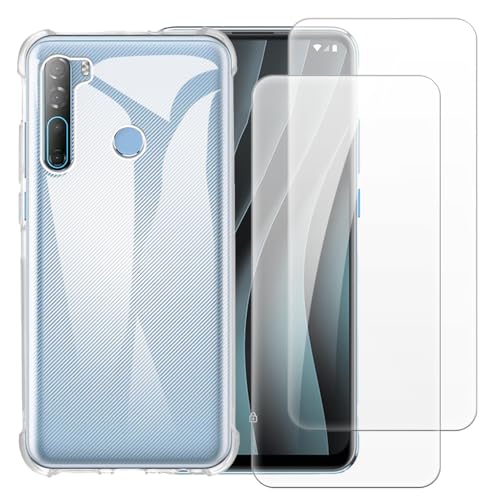 Shantime Case with 2 Pack Screen Protector Combo Compatible with HTC Desire 20 Pro, Shockproof Cover and Tempered Glass Set for Full Body Safety(Clear)
