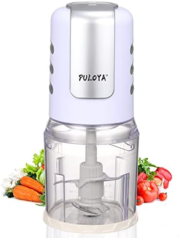 PULOYA Small Food Processor 400-Watt for Vegetables, Meat, Fruits and Nuts, 2 Speed Electric Food Chopper with 4 Stainless Steel Blades, 2 Cup, White