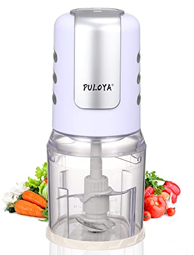 Puloya Small Food Processor 400-Watt For Vegetables, Meat, Fruits And Nuts, 2 Speed Electric Food Chopper With 4 Stainless Steel Blades, 2 Cup, White #TOP2