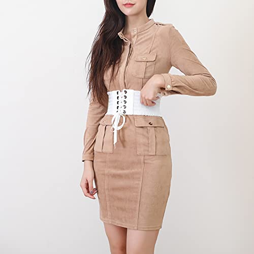 Women Lace-Up Corset Belt Wide Elastic Waist Belt Snap Buckle Stretchy Waistband Cinch Belt For Dress Jumpsuit Coat2