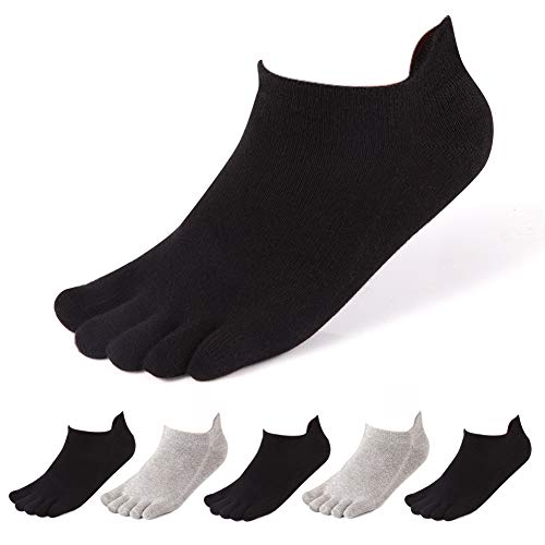 Toe Socks No Show Five Finger Socks Running Toe Socks for Men Women 4-6 Pack (black&light grey)