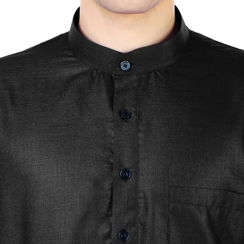 Image of Men's Cotton Solid Kurta Set Mandarin Collar Regular Fit Long Sleeves Ethnic Dress