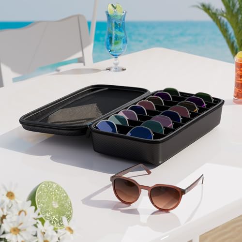 Image of Travel Sunglasses Organizer, Hard Shell Sunglass Case Adjustable Slots for Multiple Sunglass Eyeglass Case