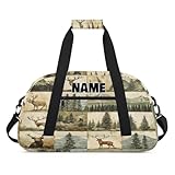 Personalized Gym Dance Bag with Name, Nature Retro Mountain Deer Rustic Custom Cheerleading Duffel Bag Travel Weekender Overnight Carry On Sleepover Bag