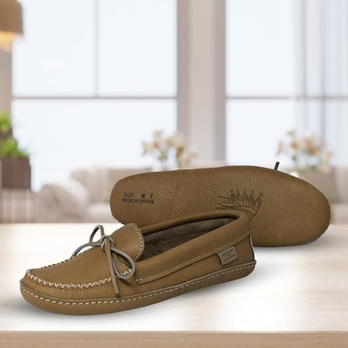 Image of Laurentian Chief Moccasin Slippers for Women with Genuine Cowhide Leather - Canadian Quality Durable Comfortable Stylish Indoor Fancy Shoes for Ladies