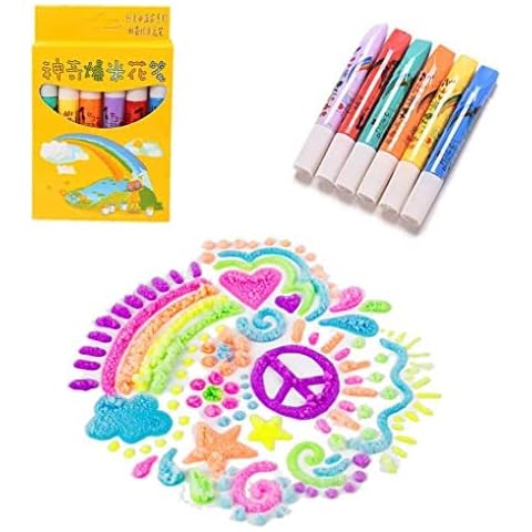 KINGGOO 6 PCS Magic Popcorn Pen,Magic Colour DIY Bubble Popcorn Drawing Pens,Puffy Embellish Decorate Graffiti Stationery Cover