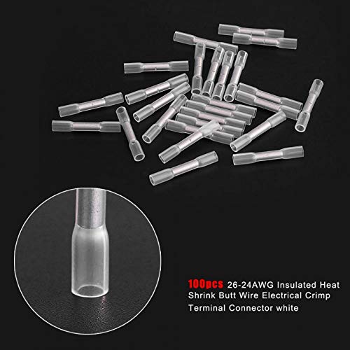 Qiilu Heat Shrink Butt Connectors,100Pcs 26-24Awg Waterproof Insulated Heat Shrink Butt Connectors Electrical Wire Crimp Terminals Kits Of Marine Automotive Copper #TOP3