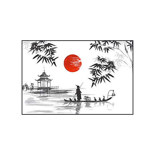 Poster paysage aquarelle style japonais pour décoration de salon, chambre, cuisine, 30 x 40 cm, impression d'art sans cadre
