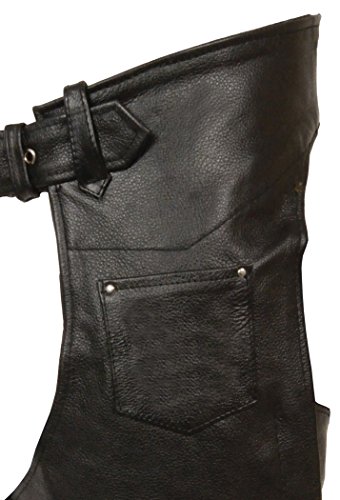 Event Biker Leather Basic Plain Lined Chaps (Black, Large) - Thumbnail 3