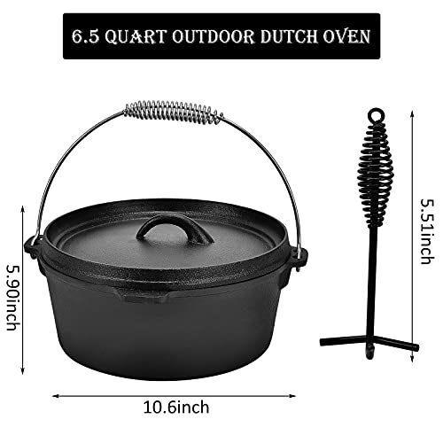 6.5 Quart Cast Iron Dutch Oven Pre-Seasoned Pot With Lid Lifter Handle, Casserole Pot With Lid Lifter For Camping Cooking Bbq Baking #TOP4