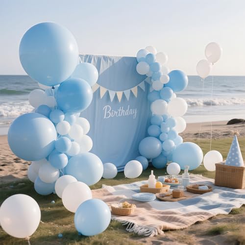 Image of Pastel Blue Latex Party Balloons 30 Pack 18 inch Round Light Blue Balloons for Wedding Baby Shower Gender Reveal Birthday Party Decoration