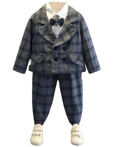 Ensemble 2 pièces garçon avec veste de smoking à carreaux et pantalon de cérémonie