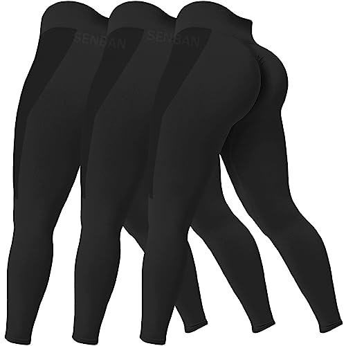 SENBAN 3 Piece Seamless Scrunch Leggings for Women High Waist Workout Athletic Yoga Pants Butt Lifting Booty Tights
