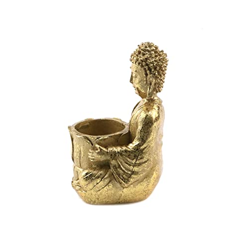 Meprotal 2Pcs Buddha Tealight Candle Holder, Tea Light Holder For Home Office Decor Art Decoration, Polyresin, 5.3 Inches Tall, Antique Gold #TOP2