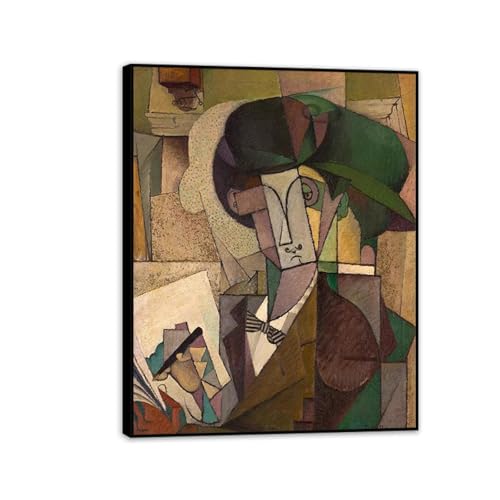 Peinture à l'huile Diego Rivera Jeune homme avec un stylo plume cadre noir