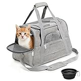 SHJOEE Trasportino per Cani e Gatti Borsa per Animali Portatile Pieghevole Borsa per Gatti Traspirante con Ciotola per Acqua Portatile (Grigio)