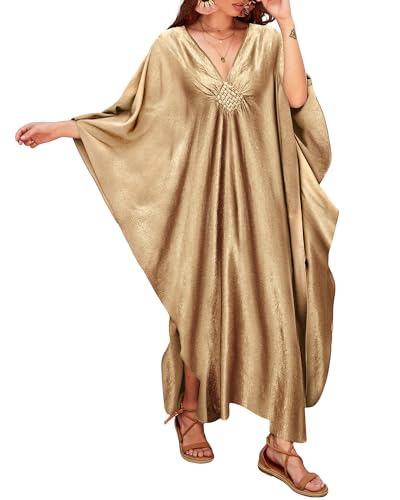 Bsubseach Damen Casual Kaftan Kleid Batwing Sleeve Plus Size Strandkleid Maxi Caftan Kleider Sekt