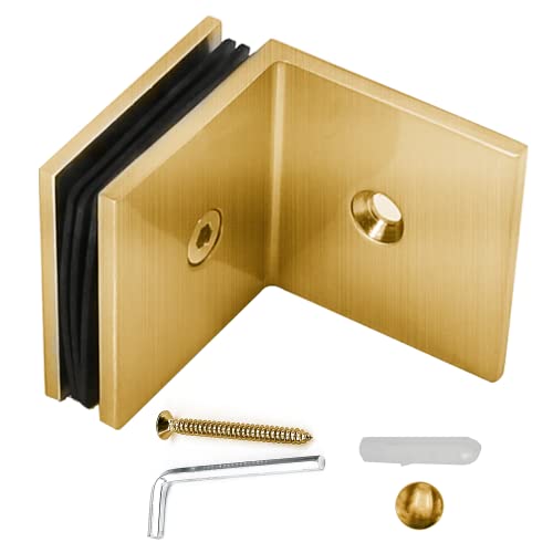 Square 90 Degree Wall to Glass Clamp w/Small Leg, Satin Brass, GAS-306SG