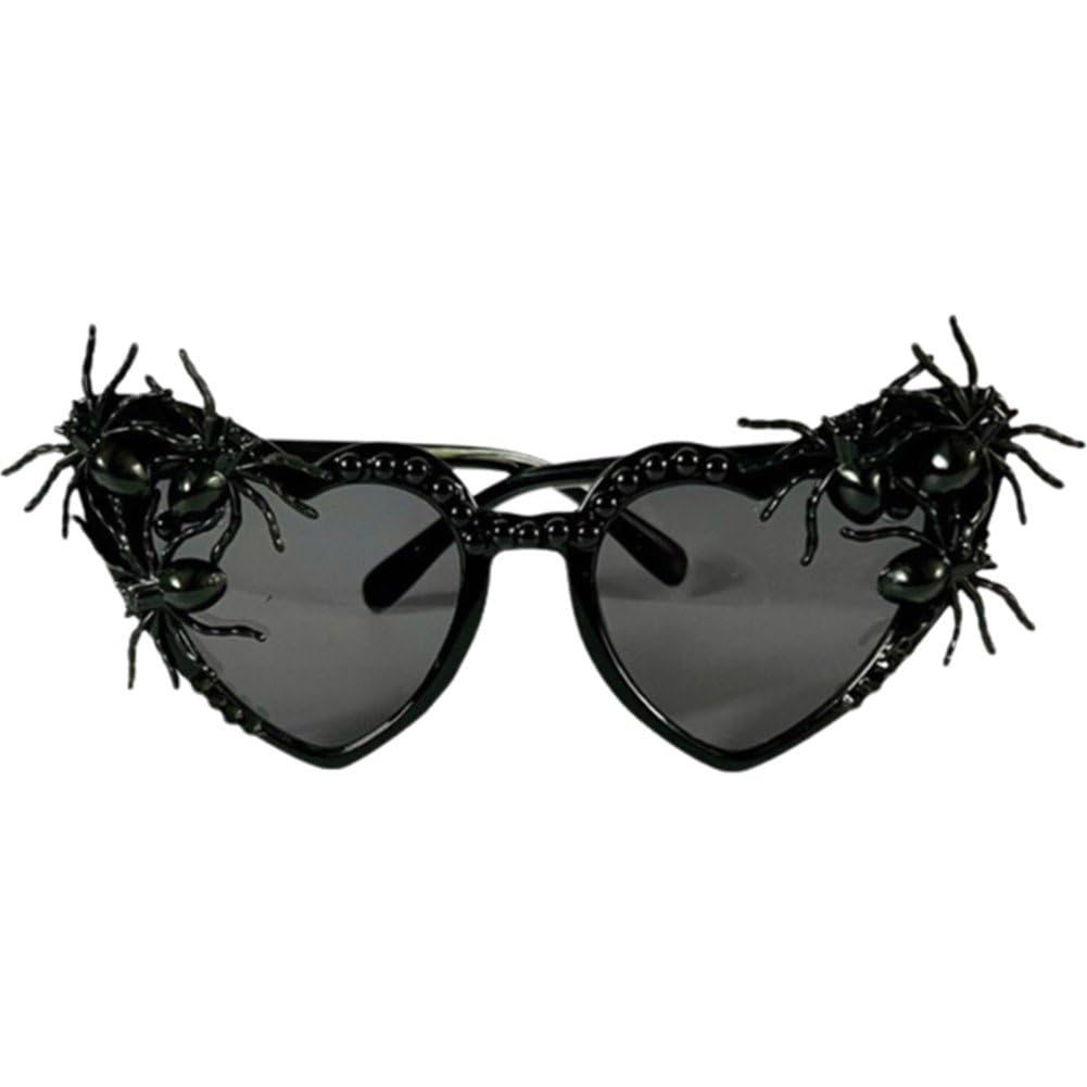 Lipfer Halloween Heart Shaped Spider Sunglasses Funny Goth Glasses Trendy Vintage Gothic Sunglasses for Women Men Party Accessories Gift