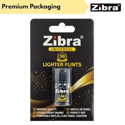 Image of Zibra Universal Lighter Flint Stone I Black 50 Genuine Lighter Flint Pellet I Strong Spark Fire Starter Replacement Flint I Compatible with Zippo, Clipper & Other Wheel Lighters