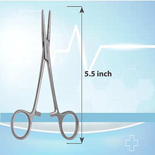 Half Serrated Locking Hemostat Forceps 5.5" (14Cm) Straight, Ideal For Ideal For Hobby Tools, Electronics, Fishing, Nurse, Premium Quality (Satin Premium) #TOP3