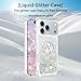 Ephoou for Apple iPhone 17 Pro Max Liquid Case for Women Girl, Glitter Cute Liquid Bling Sparkle Heart Floating Soft TPU Shockproof Cover with Diamond Ring Kickstand for iPhone 17 Pro Max LSZ-Silver