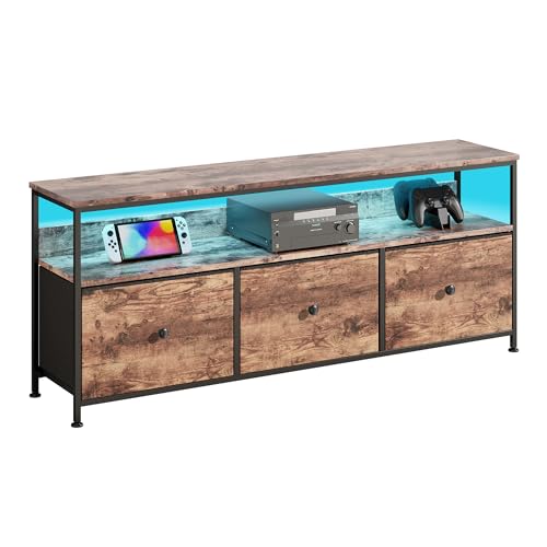 Mueble de TV para televisores de hasta 40 pulgadas, mueble de TV con 3 cajones, mesa de TV con estantes abiertos, 137 x 30 x 57 cm, para salón, comedor, dormitorio, marrón vintage
