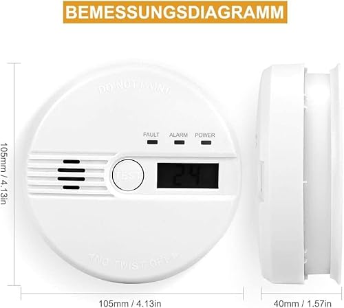 Kohlenmonoxid Warnmelder LCD Anzeige CO Melder 85Db Alarm Kohlenmonoxidsensor Kohlenmonoxid Melder mit Prüftaste Batteriebetrieb(ohne Batterien) GAS-96776