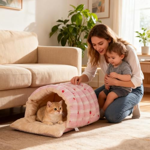 Cama cueva para gatos lavable con cubierta removible gris 4
