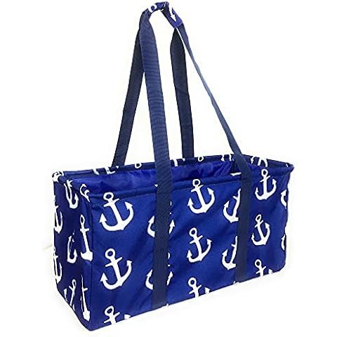 EGFAS All Purpose Open Top 23" Collapsible Extra Large Utility Beach Pool Grocery Basket Car Trunk Organizer Tote Bag (Anchor Navy) Cover