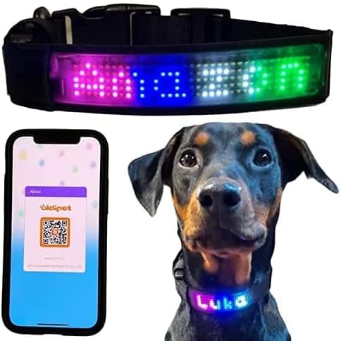 LED Dog Collar with Programmable Display, Mobile App Control, Multi-Size Adjustable, RGB Light Effects (Small)