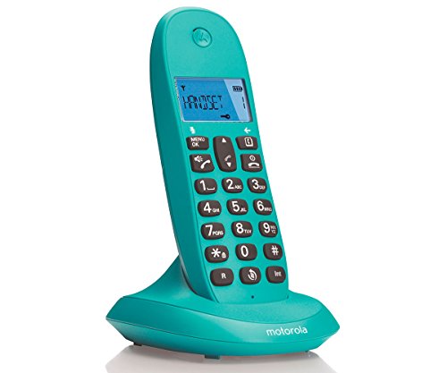 Motorola Voice - C1001TURQUESA Teléfono Inalámbrico Digital DECT, Identificador de Llamadas, Manos...