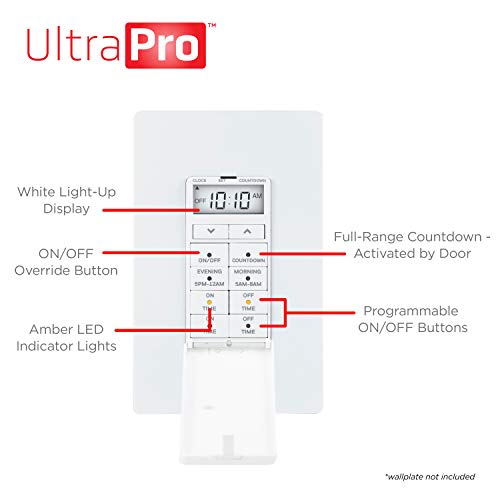 Ultrapro 24-Hour Digital In-Wall Timer, Easy-To-Program, Presets, Countdown Timer, On/Off Override Button, Light Timer For Indoor Lighting, Porch, Seasonal, Led, Timer Switch, Light Timers, 40955 #TOP2