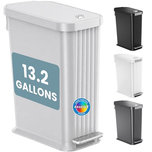 Image of iTouchless 13.2 Gallon / 50 Liter Dog Poop Trash Can with Lid & AbsorbX Odor Filter, Indoor & Outdoor Rust-Proof Pet Waste Bin, Soft-Close Step Pedal, Large Capacity Recycle Bin, Matte Soft Gray