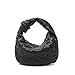 Women Soft PU Leather Woven Handbag Handmade Hobo Shoulder Bag Woven Clutch Bag Knotted Dumpling Pouch for Party Gift (black)