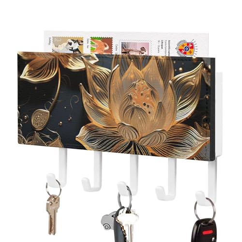 BVKWNTSA Boho-Gold-Lotusblumen Schlüsselhalter mit 5 Haken