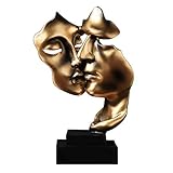 Willcome Kissing Couple Human Face Sculpture Resin Golden Statue Tabletop Ornament for Home Decor,...
