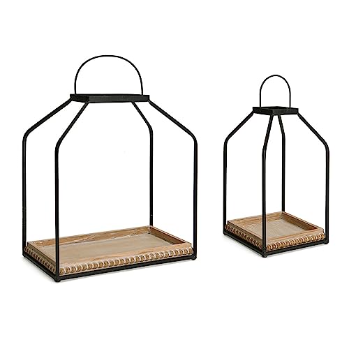 Wooden Beaded Candle Lantern Set of 2 Farmhouse Candle Holder Rus...