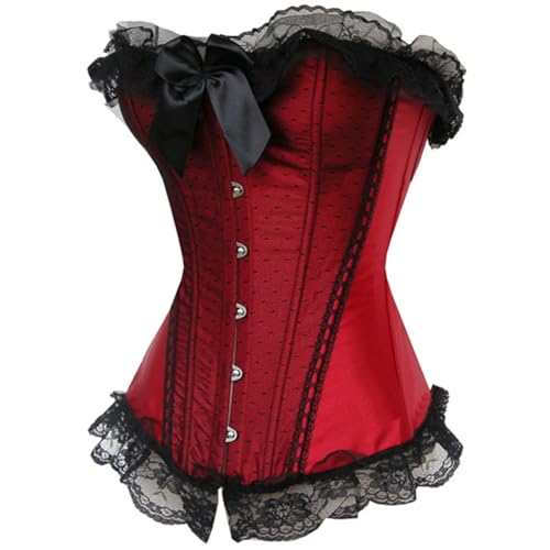 Image of tsaChick Corset Top for Women Lace Up Satin Boned Overbust Corset Bustier Top Vintage Plus Size Bridal Lingerie Basques Bodyshaper Gothic Underbust Bodysuit Sexy Halloween Costume