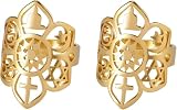 WOMGKDA Anillo Ajustable Flor de Loto Símbolos Religiosos Om Cruz Islam Luna Estrella Estrella de David Yin Yoga Joyería para Mujeres, Anillo de la Flor del Loto del Oro 2pcs