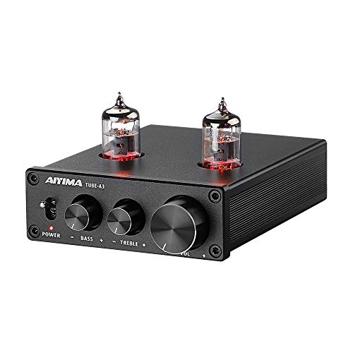 AIYIMA A3 Tube Preamplifier HiFi Audio Tube Preamp NE5532P Chips for Stereo Amplifier Home Audio System with Treble & Bass Control + DC12V Power Adapter (with 6J1 Vauum Tubes,Without Bluetooth)