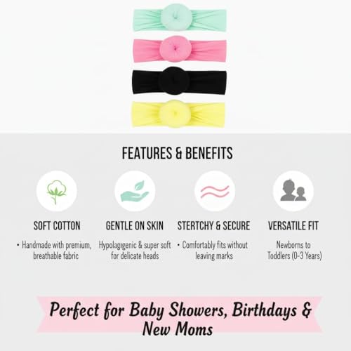 Image of BAKEFY - 6 Baby Flower Headbands for Baby Girls | Soft Nylon Headbands for Newborn Babies, Infant, Toddler | Hair Band, Hair Accessories for Girls