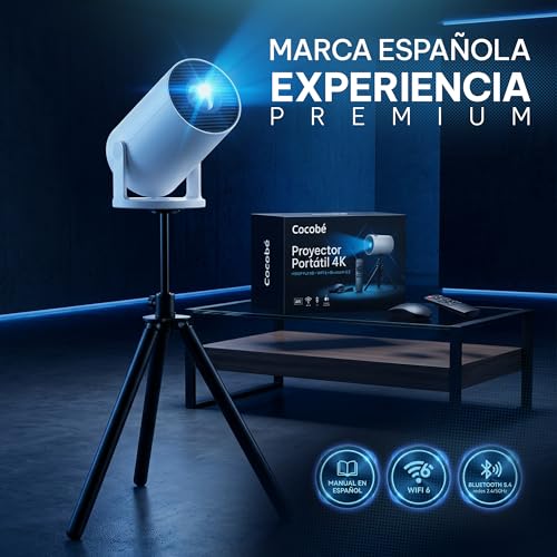 COCOBÉ Tragbarer 4K-Projektor mit integrierter App, Stativ, Maus, HDMI-Kabel und Fernbedienung - Tragbarer Mini-Projektor Full HD 1080P 4K für Heimkino - mit Autofokus