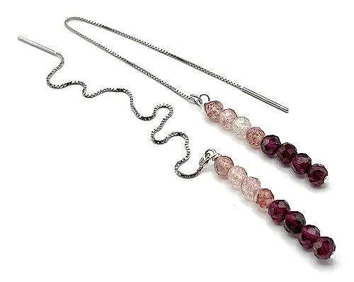 Boucles d'oreilles grenat rouge quartz rose argent bijoux - 6