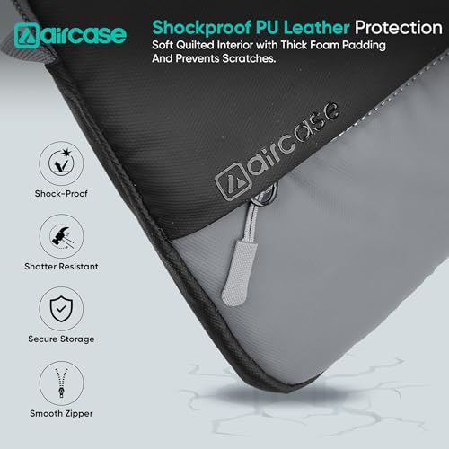 Image of AirCase Laptop Messenger Bag for Men & Women, 13.3 inch | Water Resistant PU Leather, Shockproof Padded, Shoulder Strap, Front Organiser Pocket, Office Crossbody Bag, Business Travel Laptop Sleeve